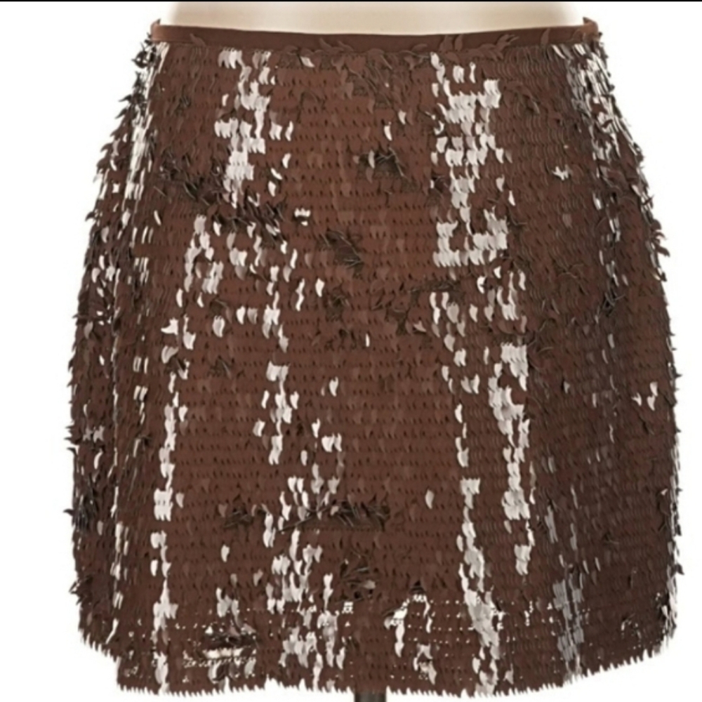 Zara SEQUIN MINI SKIRT BROWN - Picture 15 of 16